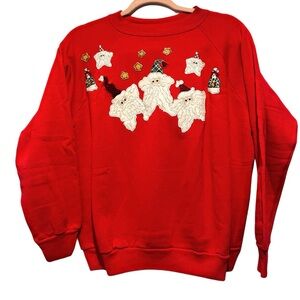 Vintage Santa and snowman cotton sweatshirt crew neck Christmas size L